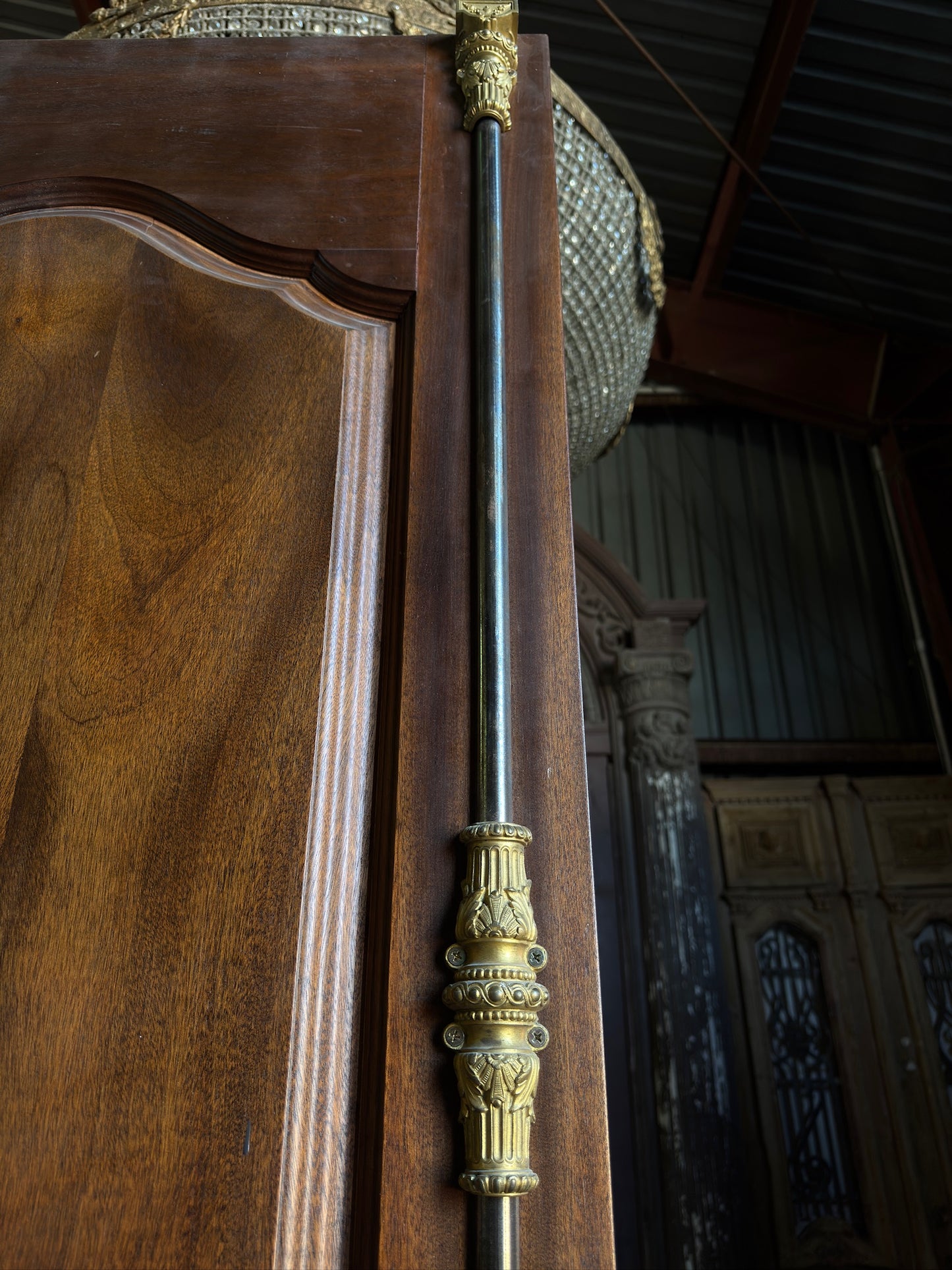 European Arched Panel Antique Single Door with Cremone Hardware - 28x96 - L276