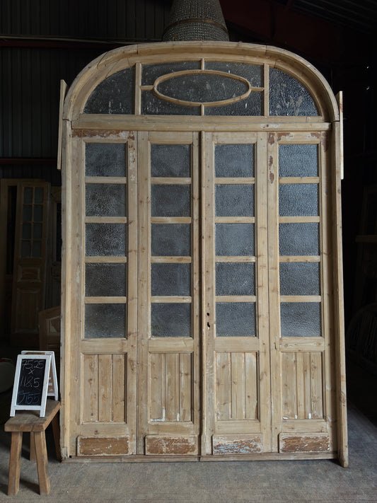 Large Antique Bi-Fold French Door Unit with Arched Transom - 75.25x118.5 J155