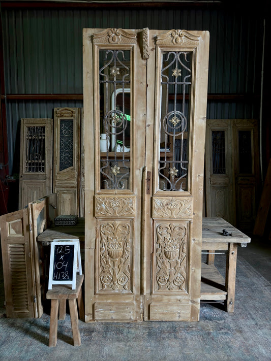Antique Hand Carved Iron French Doors - 42.5x104 H138