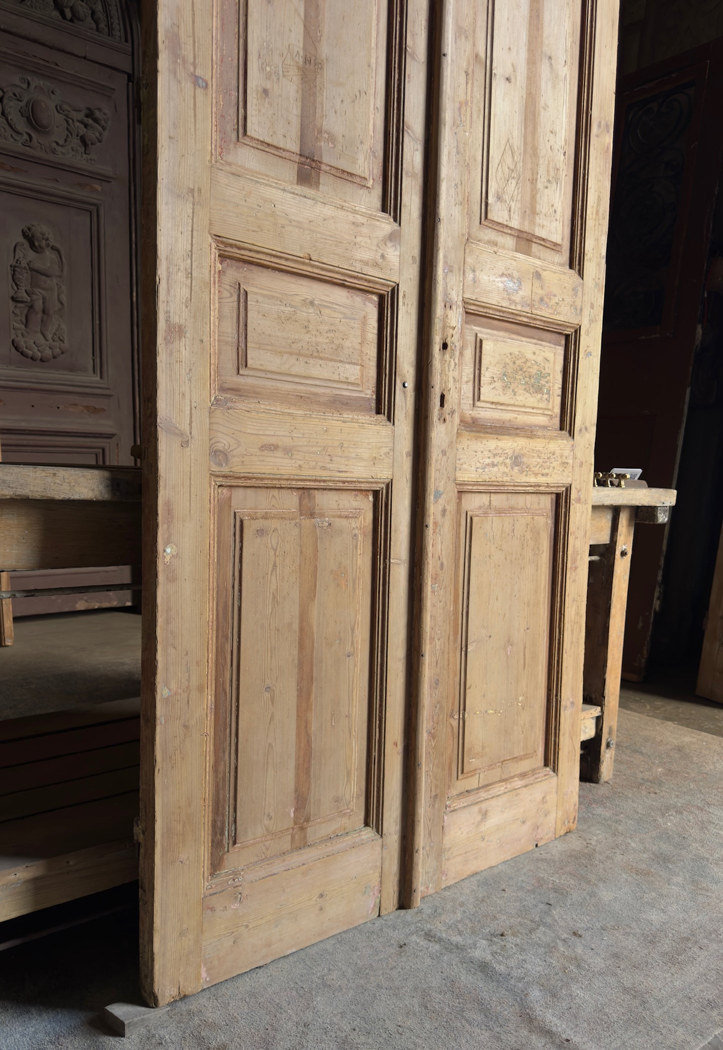 3 Panel Antique Solid French Doors - 40x90.5 - L366