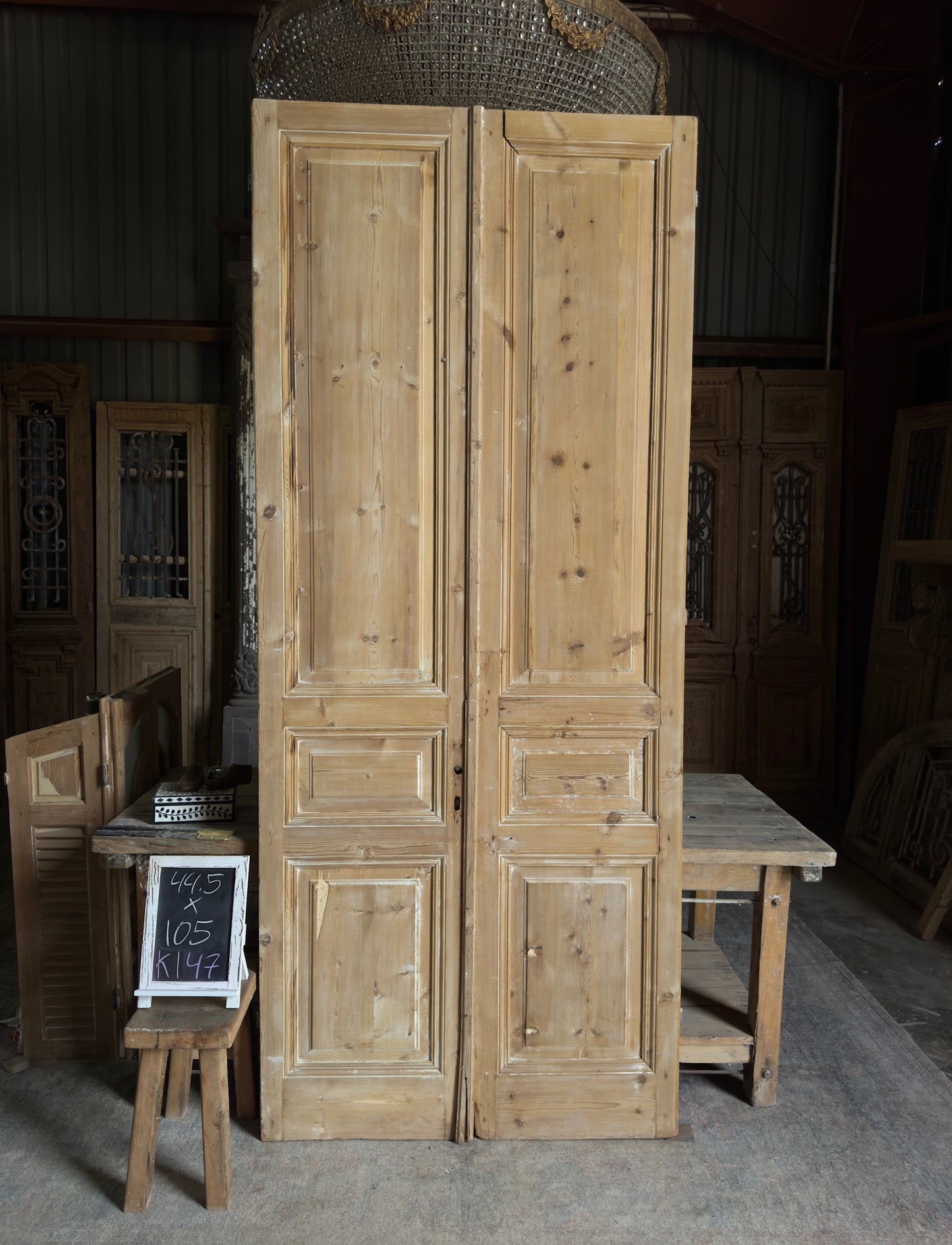 3 Panel Antique Solid French Doors - 44.5x105 K147