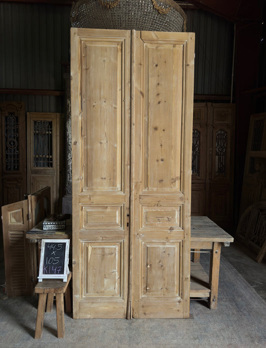 3 Panel Antique Solid French Doors - 44.5x105 K147