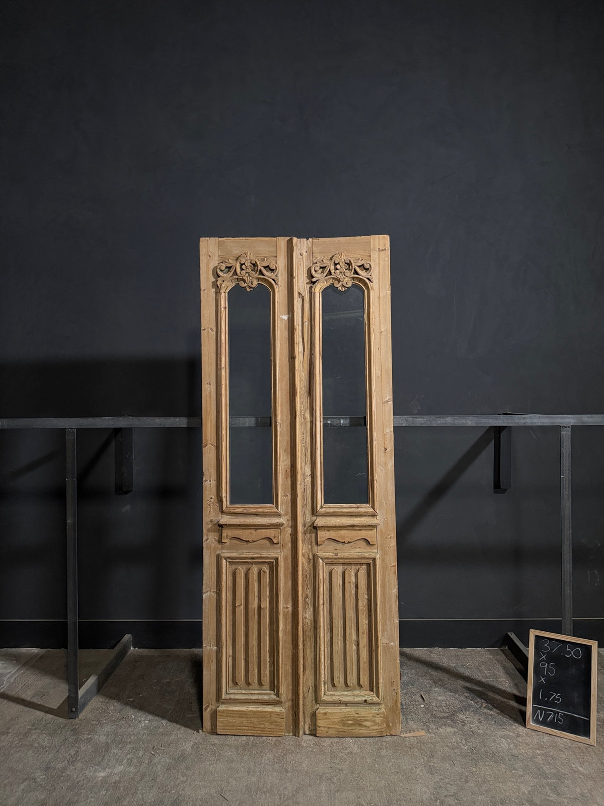 Antique Carved 1 Lite French Doors - 37.5x95 - N715