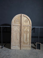 Antique Solid Arched Church Doors with Carved Cross - 52x90.5 - N258
