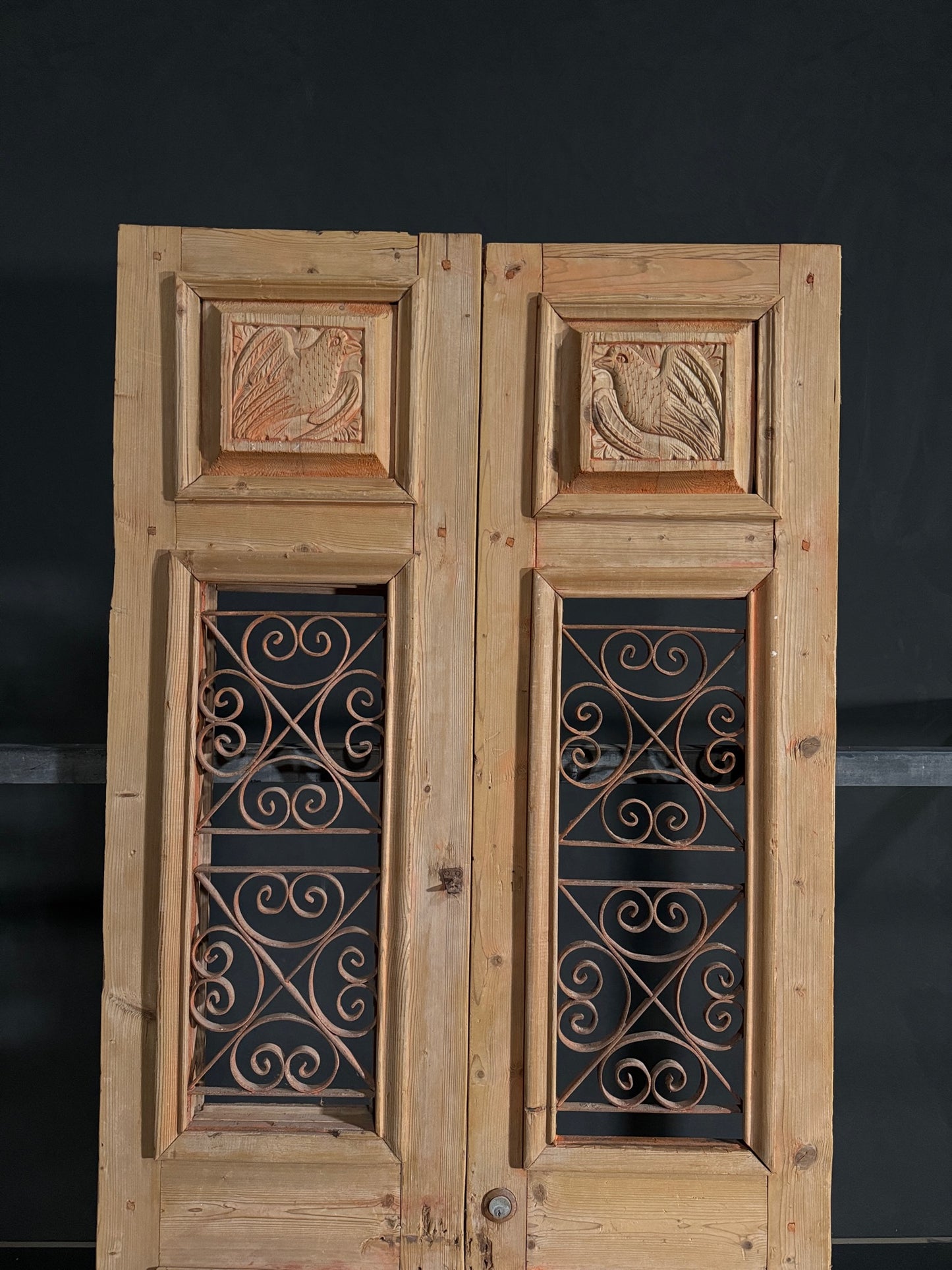 Antique Carved Iron French Doors - 39.75x88.5 - N505