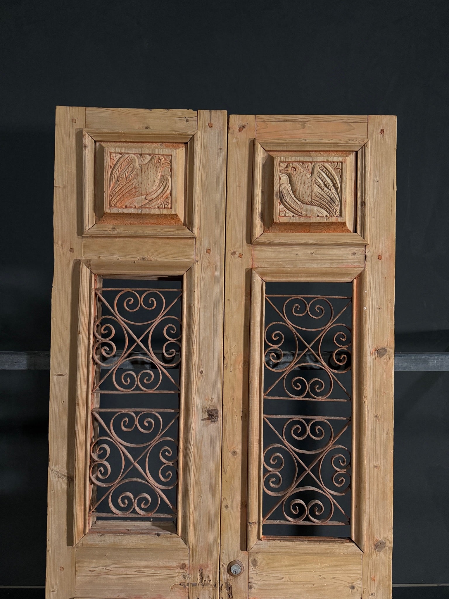 Antique Carved Iron French Doors - 39.75x88.5 - N505