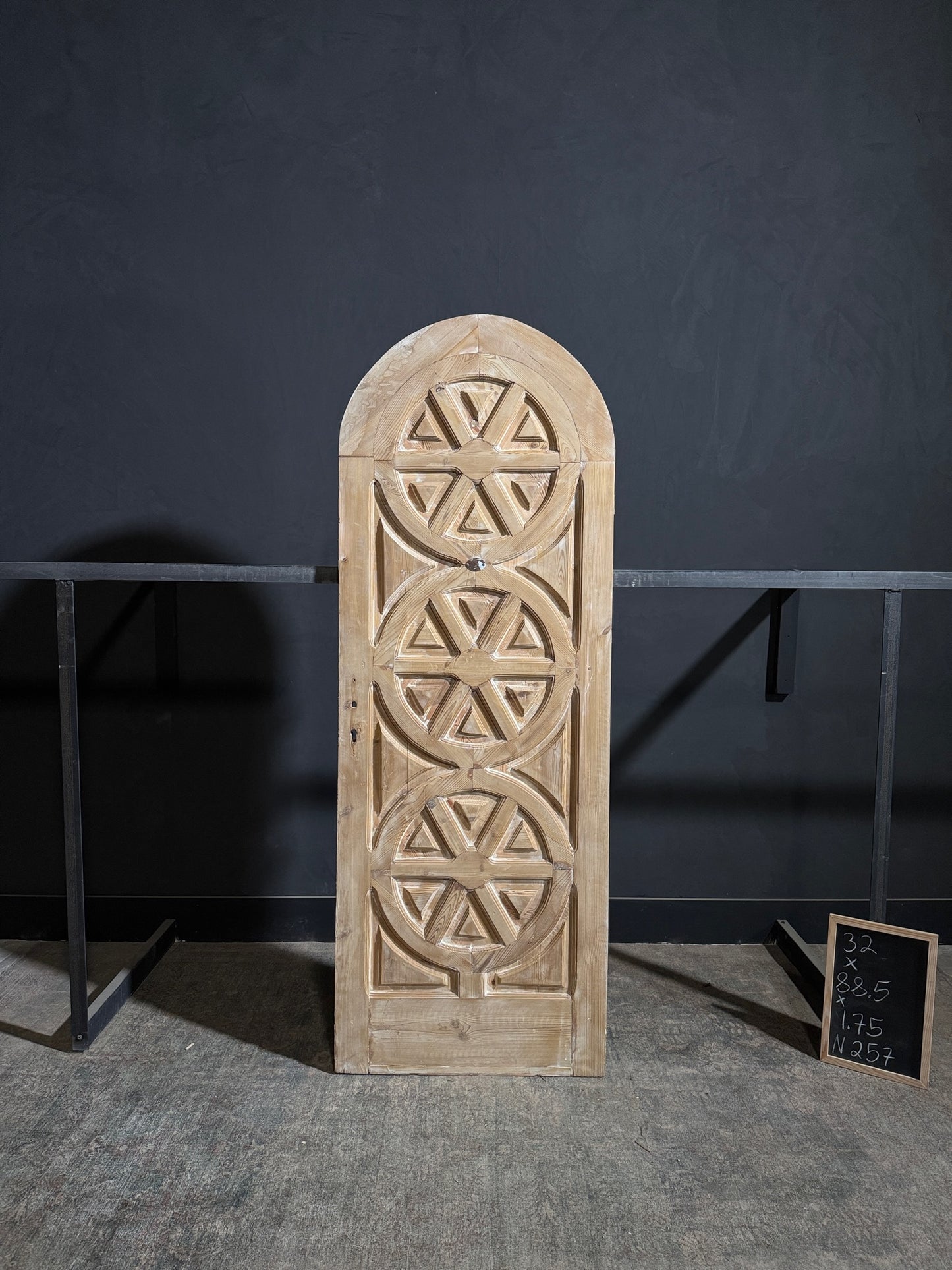 Antique Carved 3 Panel Arched Single Door - 32x88.5 - N257