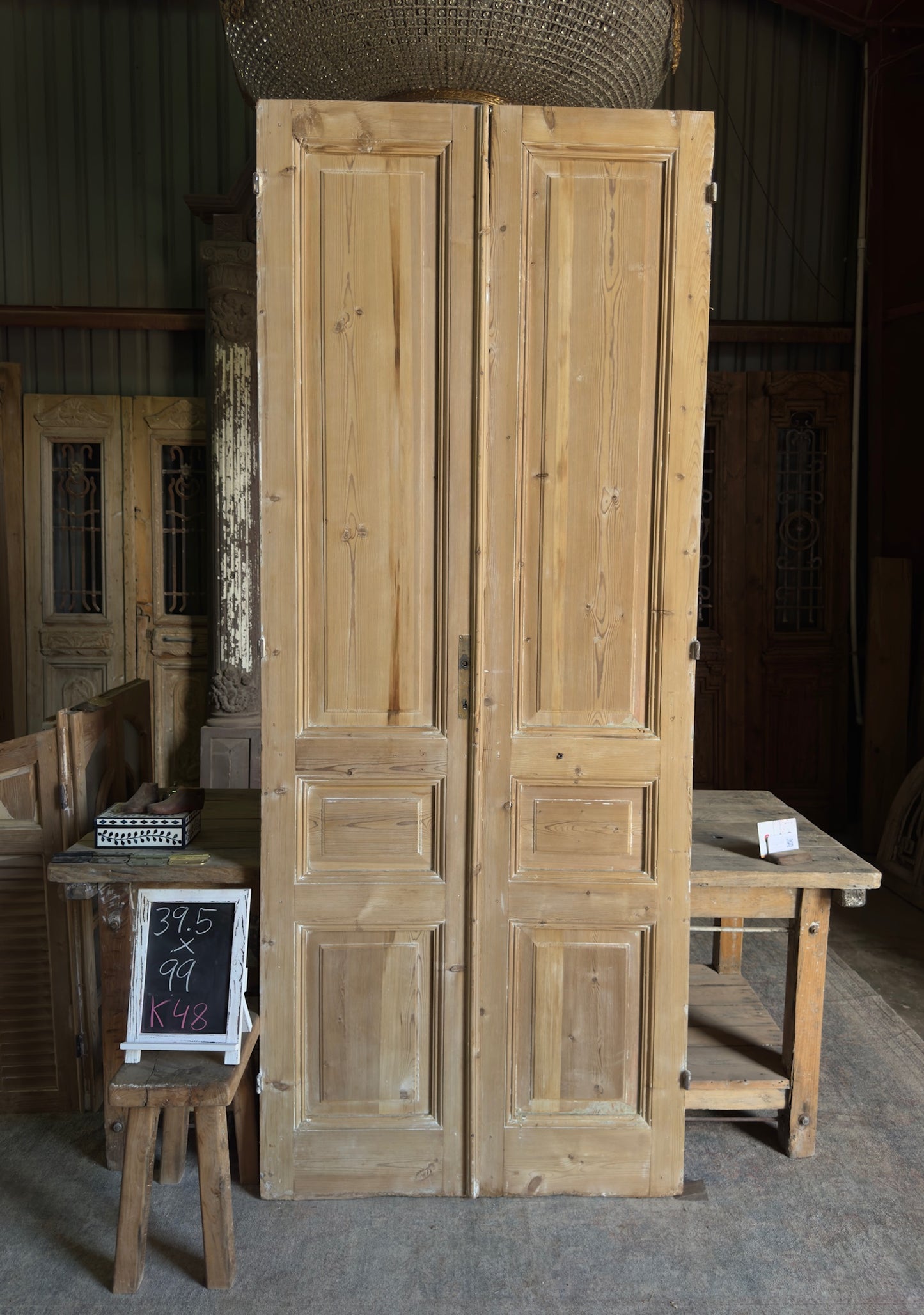 3 Panel Antique Solid French Doors - 39.5x99 K48