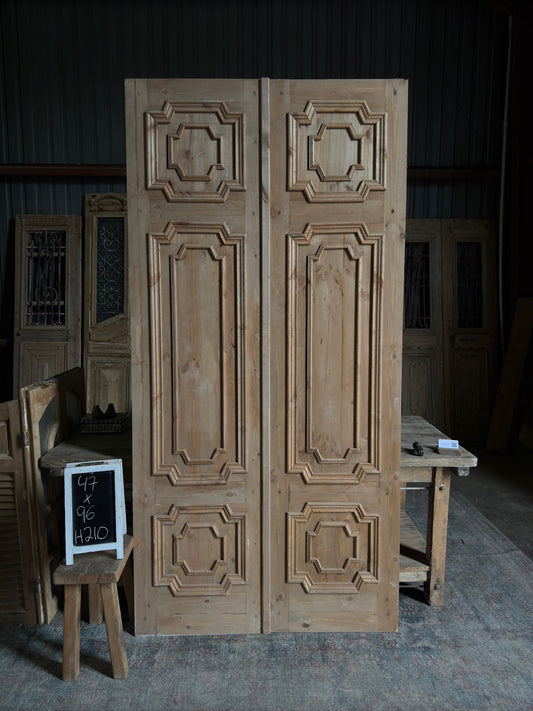 (Xavier) Handcrafted Solid Wood French Doors - 47x96 H210
