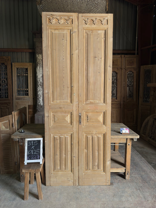 Unique 3 Panel Antique Solid French Doors - 39.5x101.25 K227