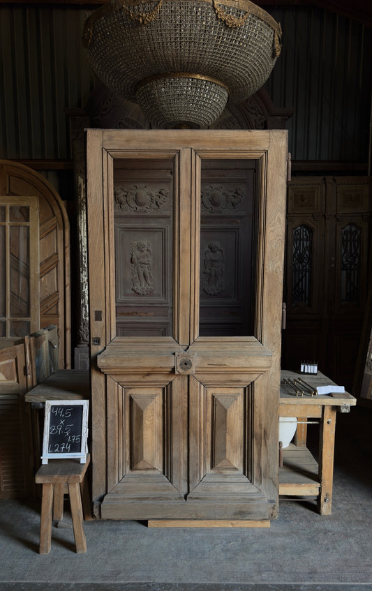 French 2-Lite Glass Antique Single Door with Paneled Base - 44.5x89.5 - L274