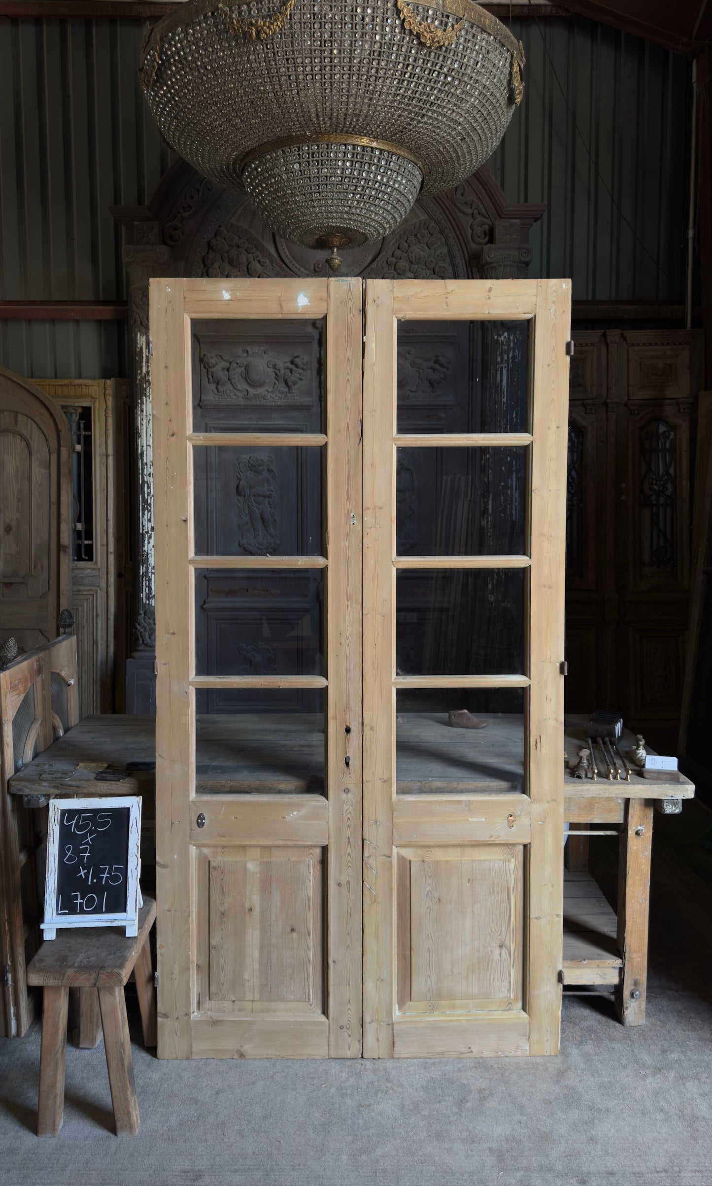 Antique Glass 4 Lite French Doors - 45.5x87 - L701