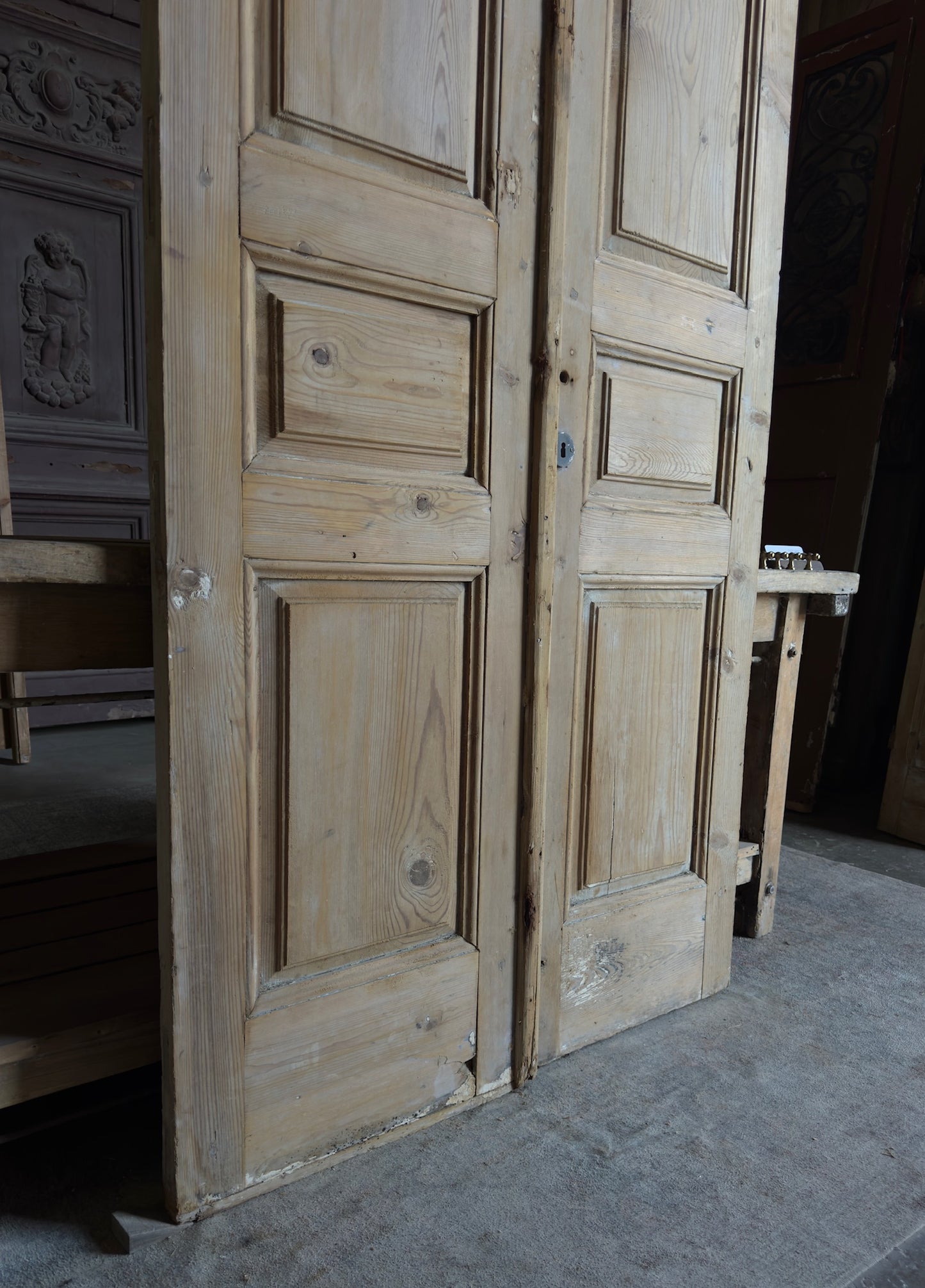 3 Panel Antique Solid French Doors - 42.5x94.5 - L379