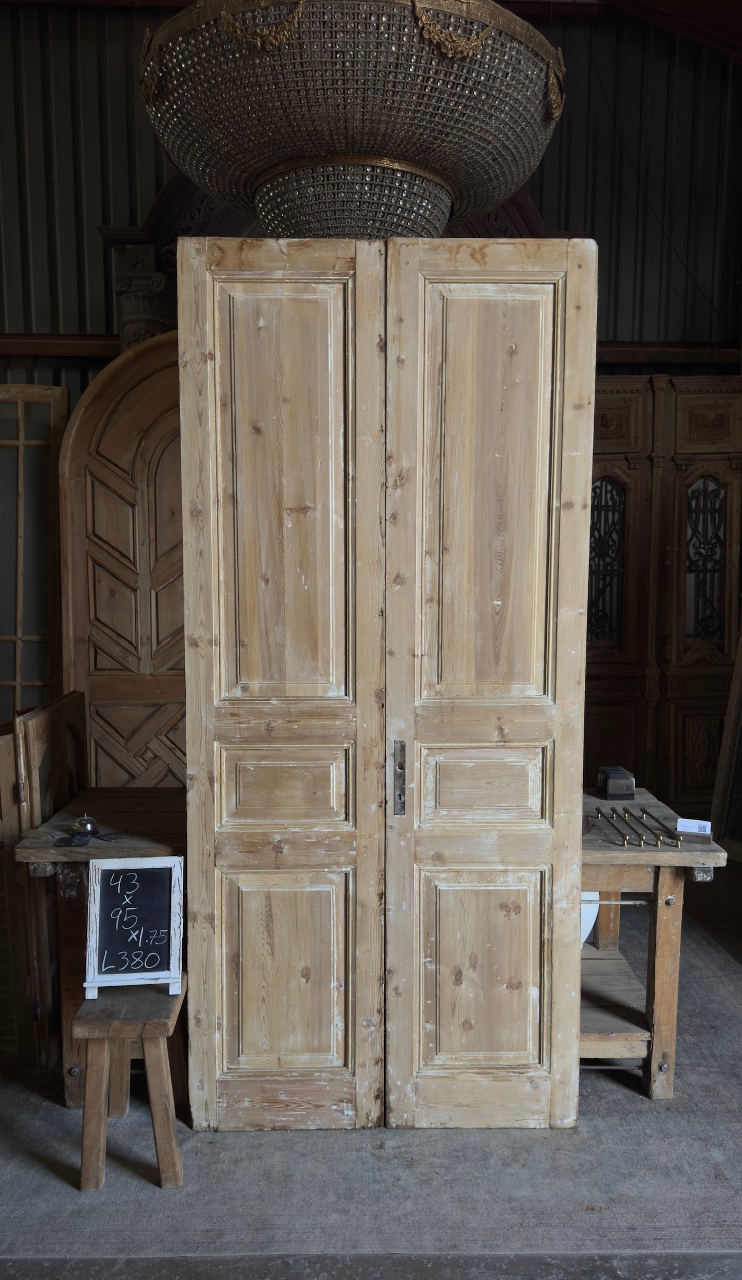 3 Panel Antique Solid French Doors - 43x95 - L380