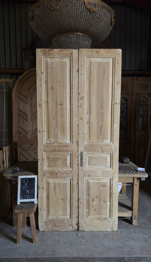 3 Panel Antique Solid French Doors - 43x95 - L380