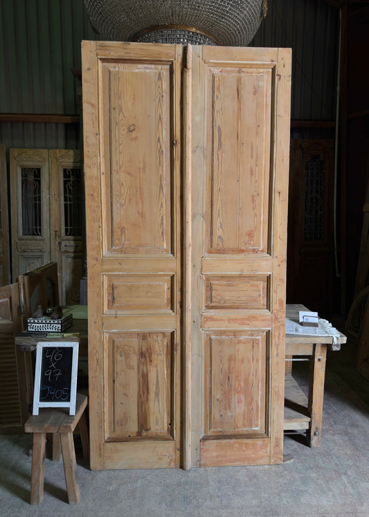 3 Panel Antique Solid French Doors - 46x97 J405