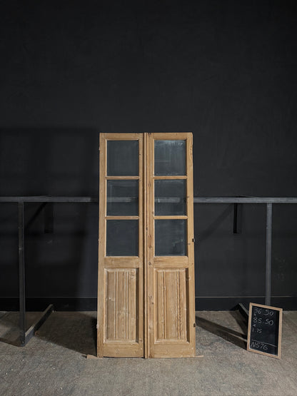 Antique Obscured Glass 3 Lite French Doors - 36.5x85.5 - N576