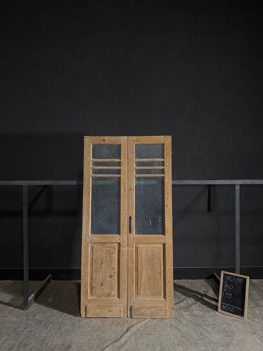 Antique Obscured Glass 3 Lite French Doors - 40.5x80 - N512