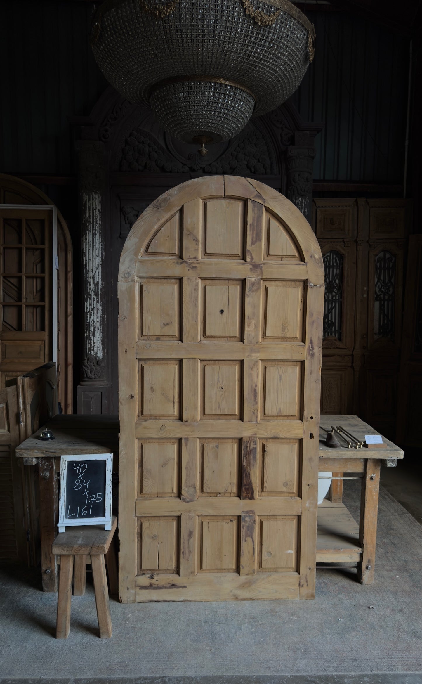 15 Panel Antique Solid Single Arched Door - 40x84 - L161