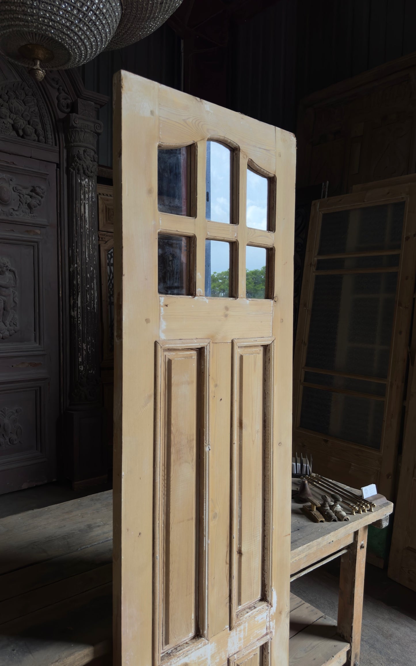 Antique Glass Arched 6 Lite Door - 23.5x82.5 - L626