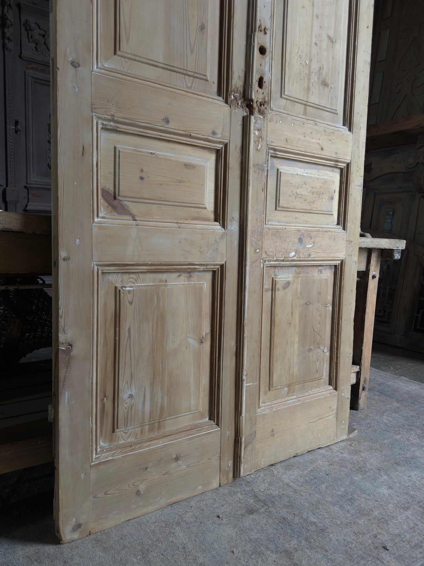 3 Panel Antique Solid French Doors - 42.75x100 K61