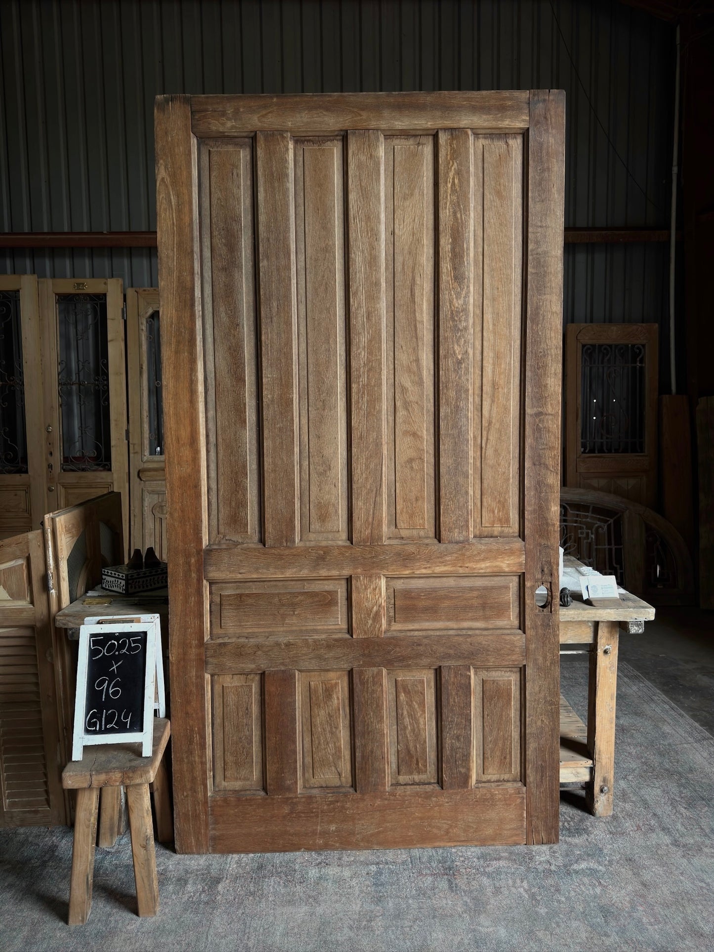 Solid Single Antique French Oak Door - 50.25x96 - G124