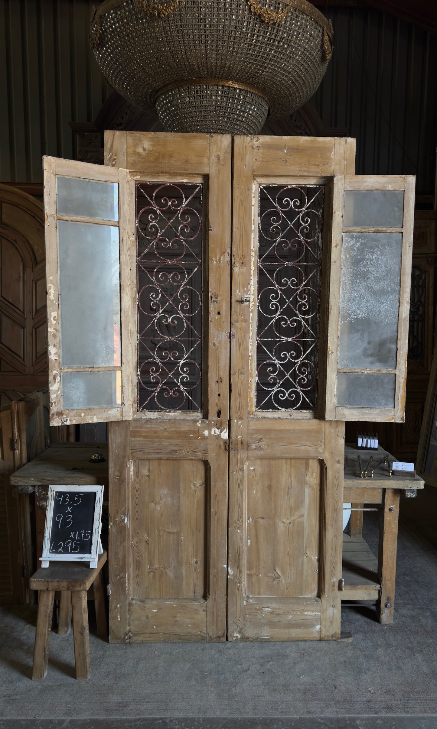 Scrolled Antique Iron French Doors - 43.5x93 - L295