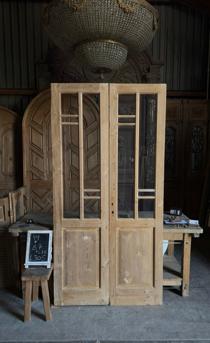 Antique Art Nouveau Glass French Doors - 44x87 - L305