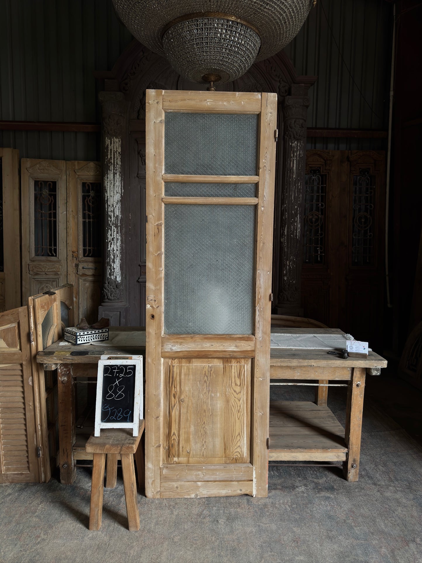 19th Century Antique Glass Single Door - 27.25x88 J289