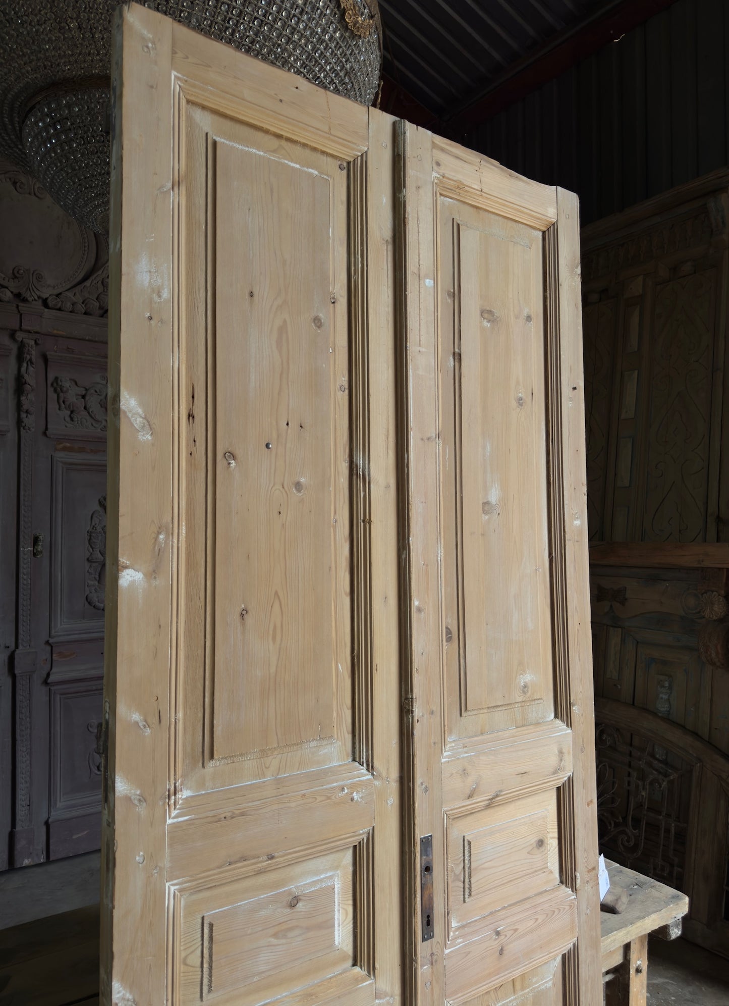 3 Panel Antique Solid French Doors - 42x92 K64