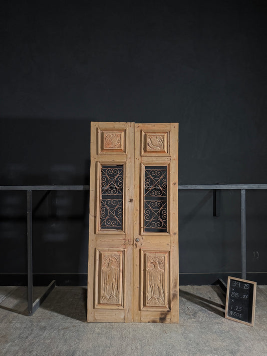 Antique Carved Iron French Doors - 39.75x88.5 - N505