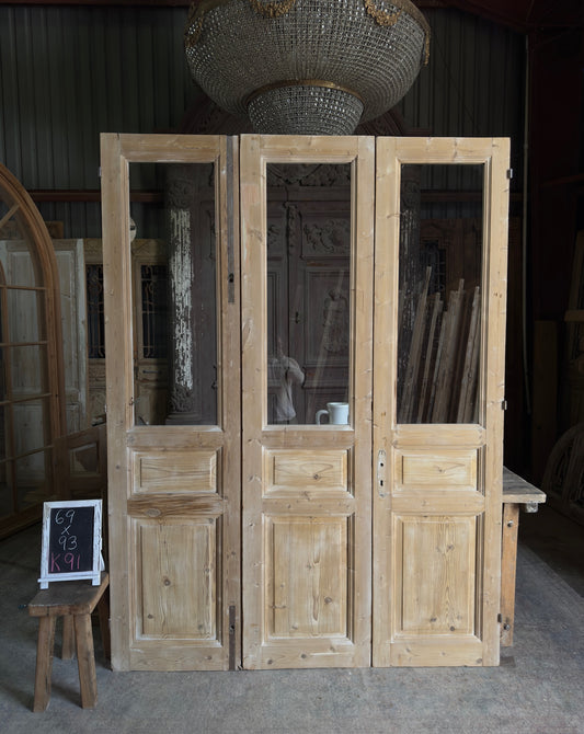 3 Panel Tri-Fold Antique Glass Doors - 69x93 K91
