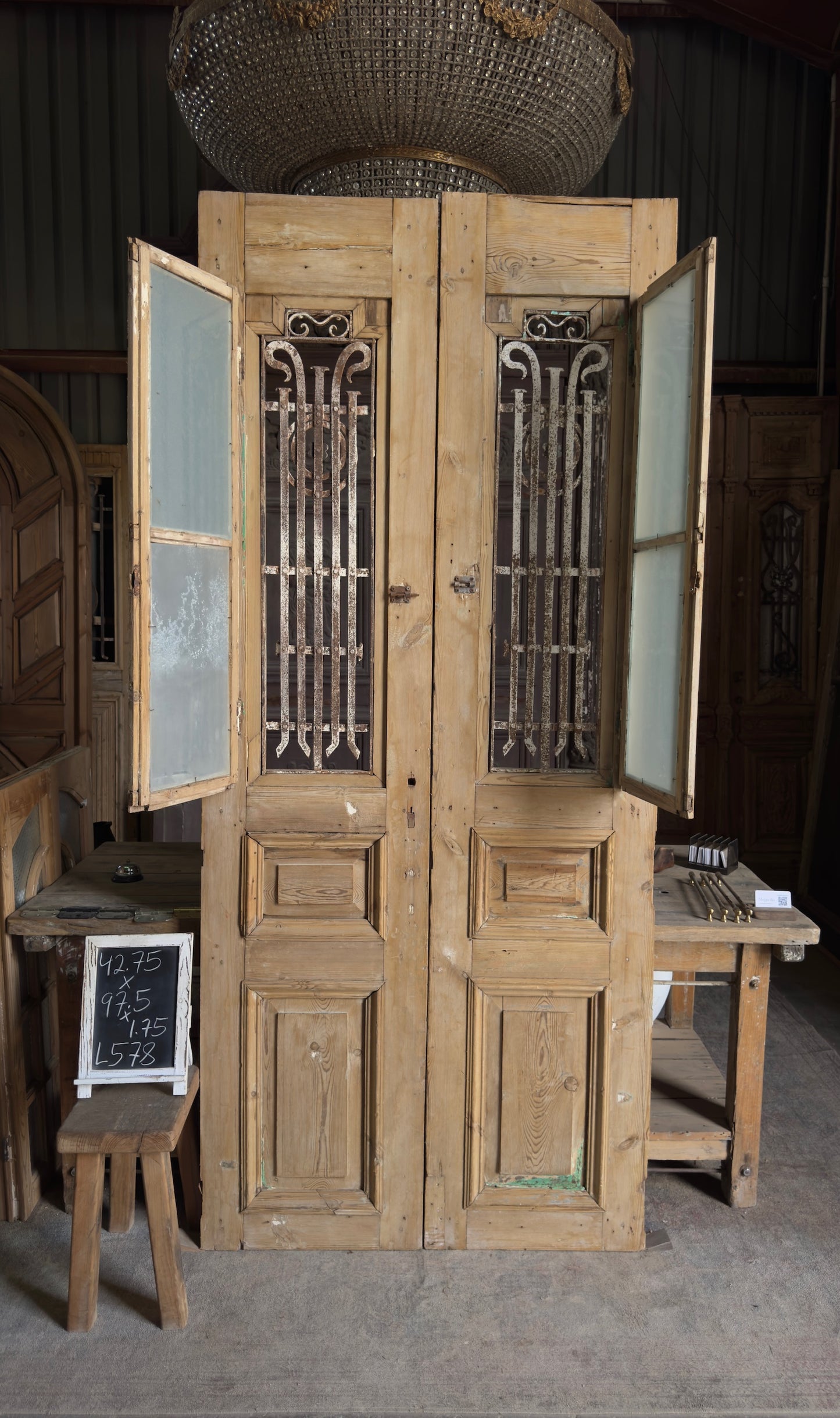 Antique Iron 2 Lite French Doors - 42.75x97.5 - L578