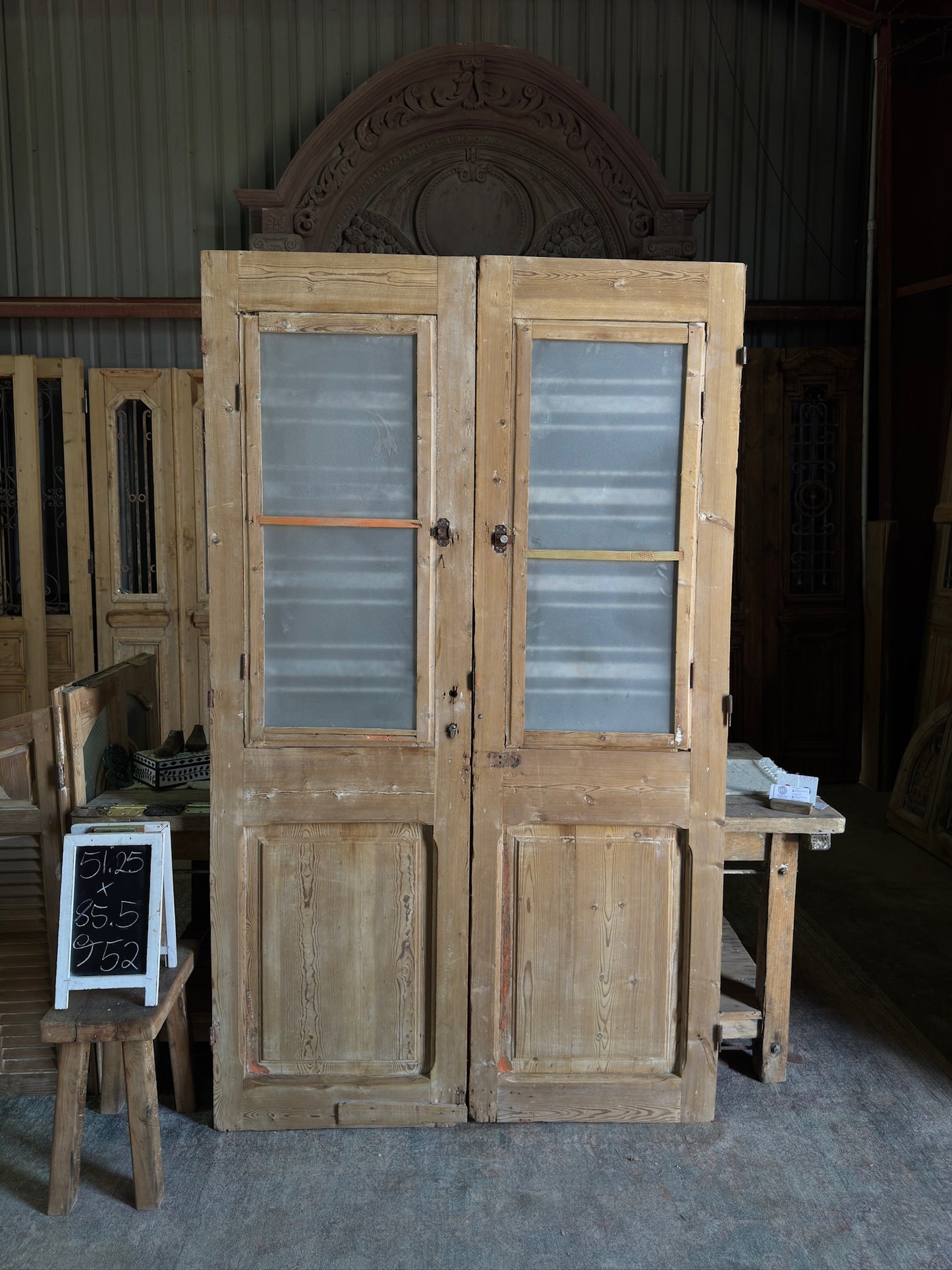 Horizontal Pattern Antique Iron French Doors - 51.25x85.5 J52