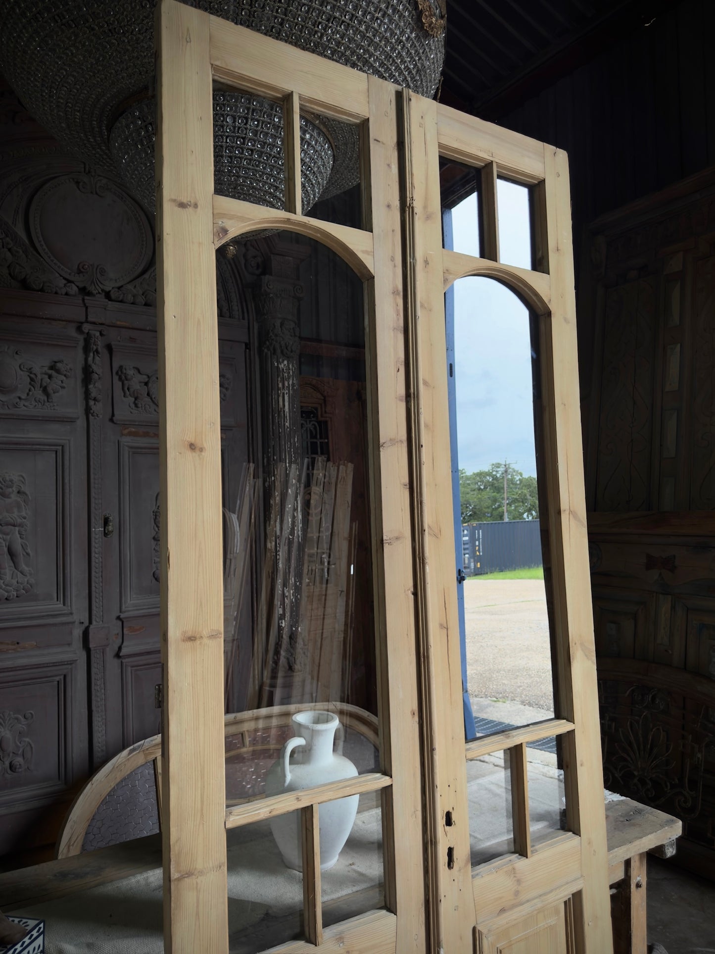 Unique Arch Style Antique Glass French Doors - 44.25x105 J197
