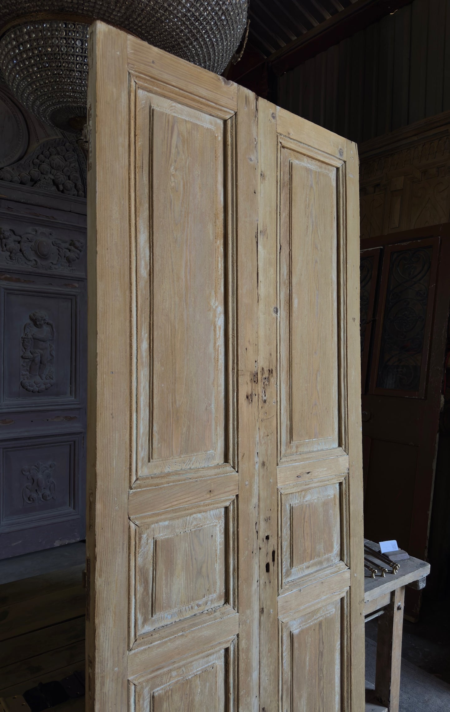 3 Panel Antique Solid French Doors - 38.5x93.5 - L332