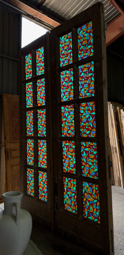 10 Lite Single Antique Stained Glass Doors - 39.5X92.75 J522