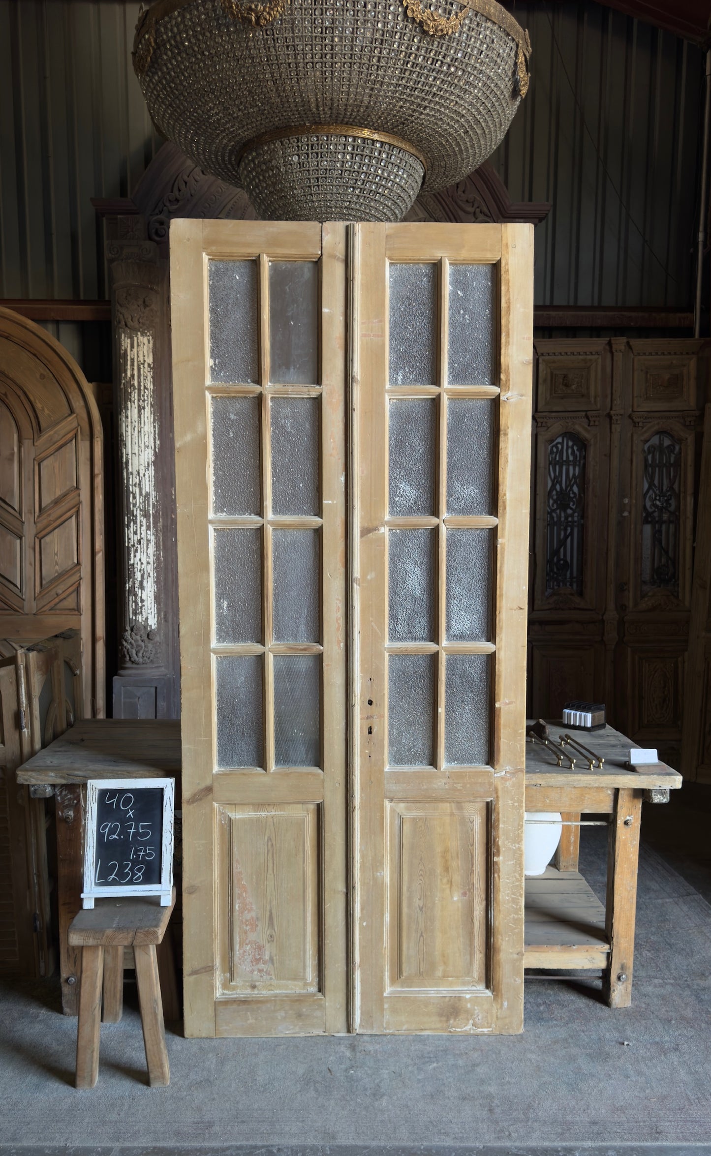 8 Lite Glass Antique French Doors - 40x92.75 - L238
