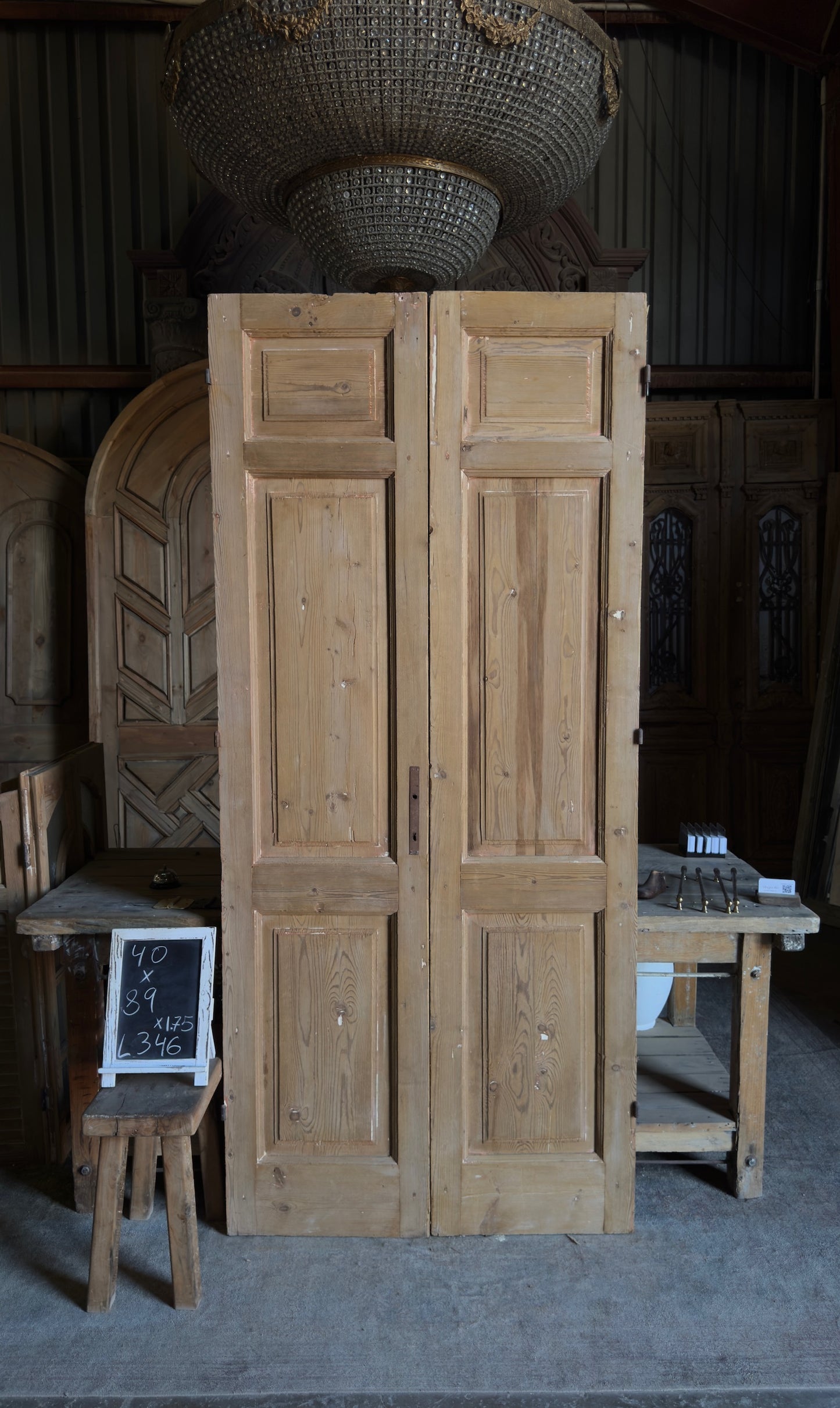 3 Panel Antique Solid French Doors - 40x89 - L346