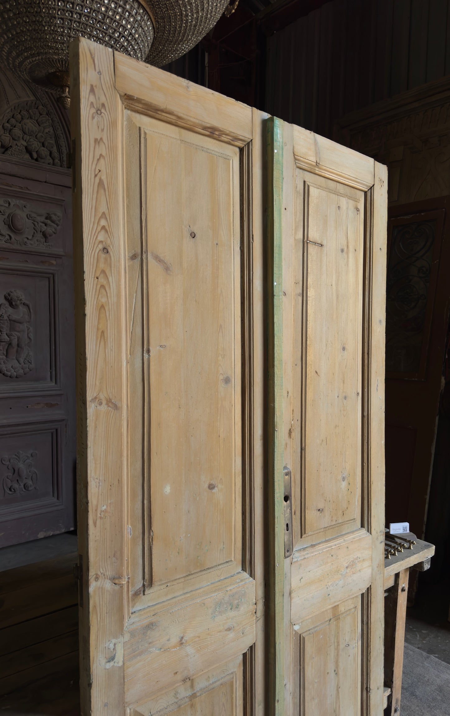 2 Panel Antique Solid French Doors - 43x86.5 - L387