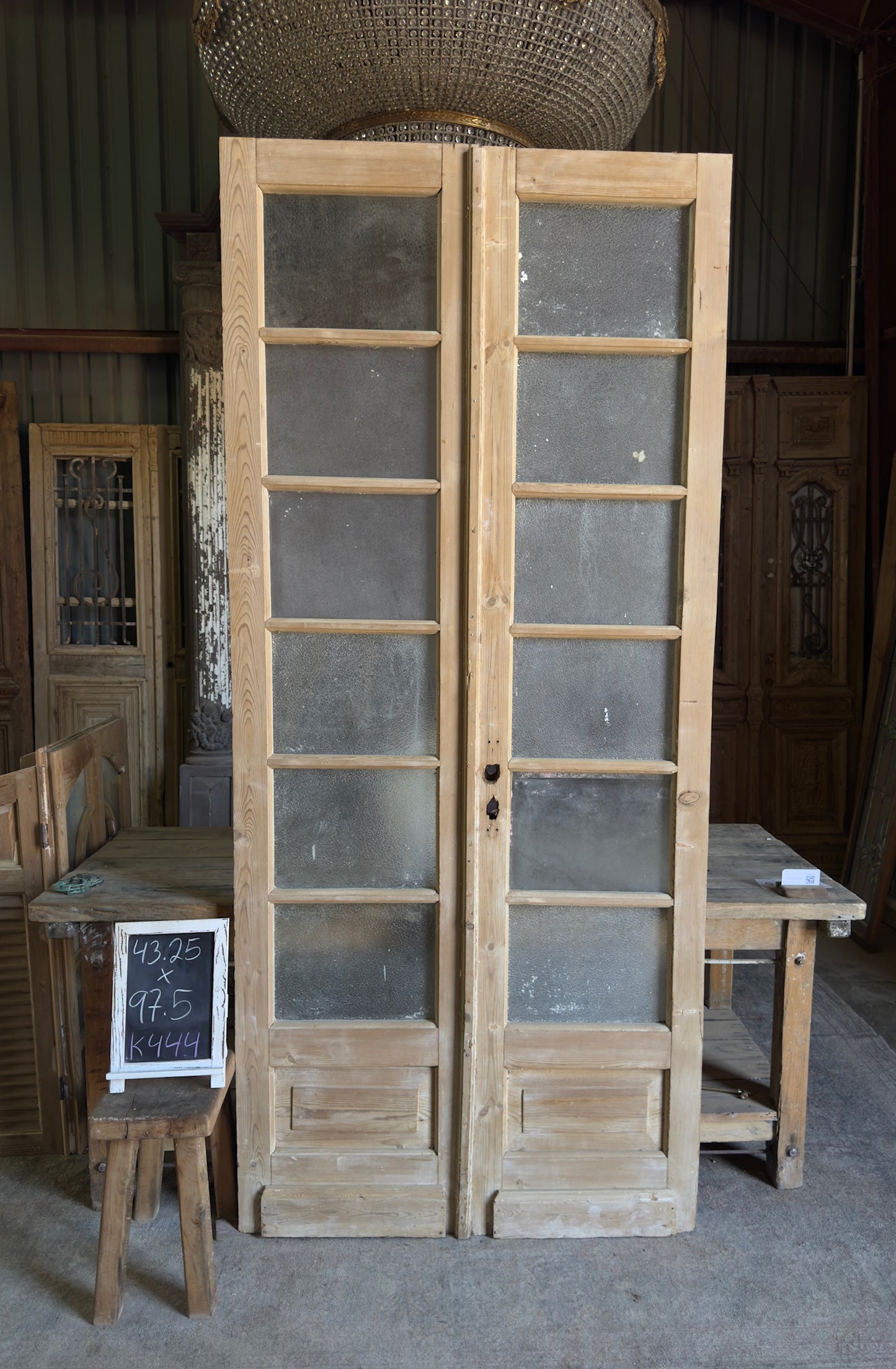 12 Lite European Antique Glass French Doors - 43.25x97.5 K444