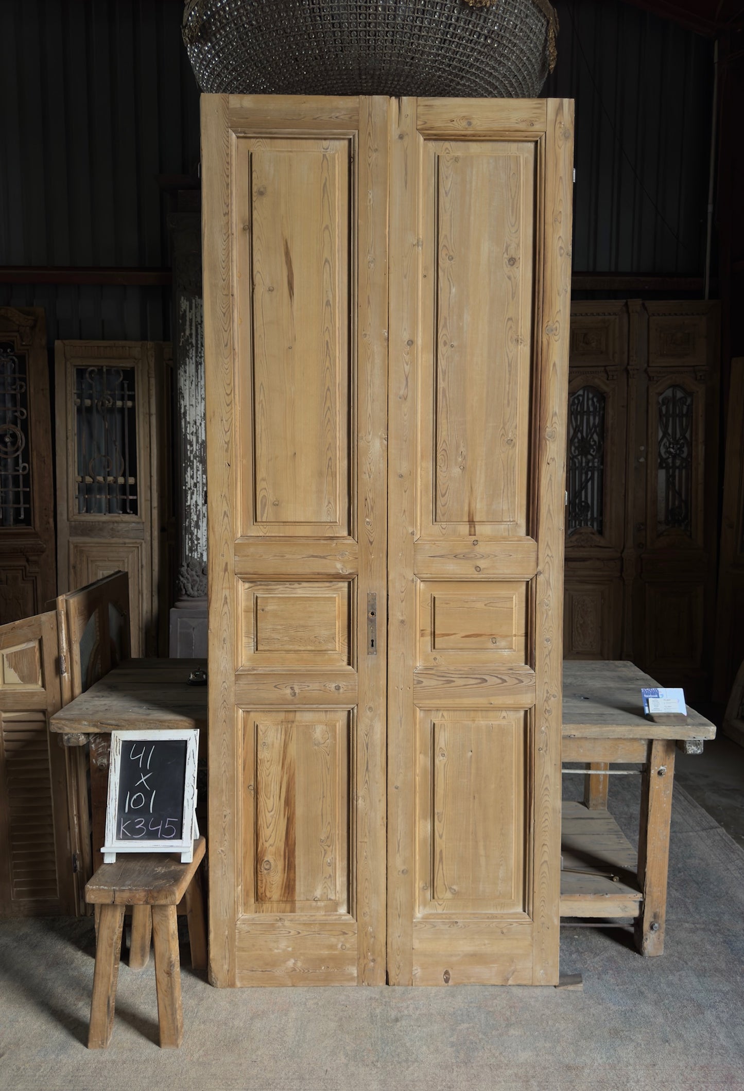 3 Panel Antique Solid French Doors - 41x101 K345
