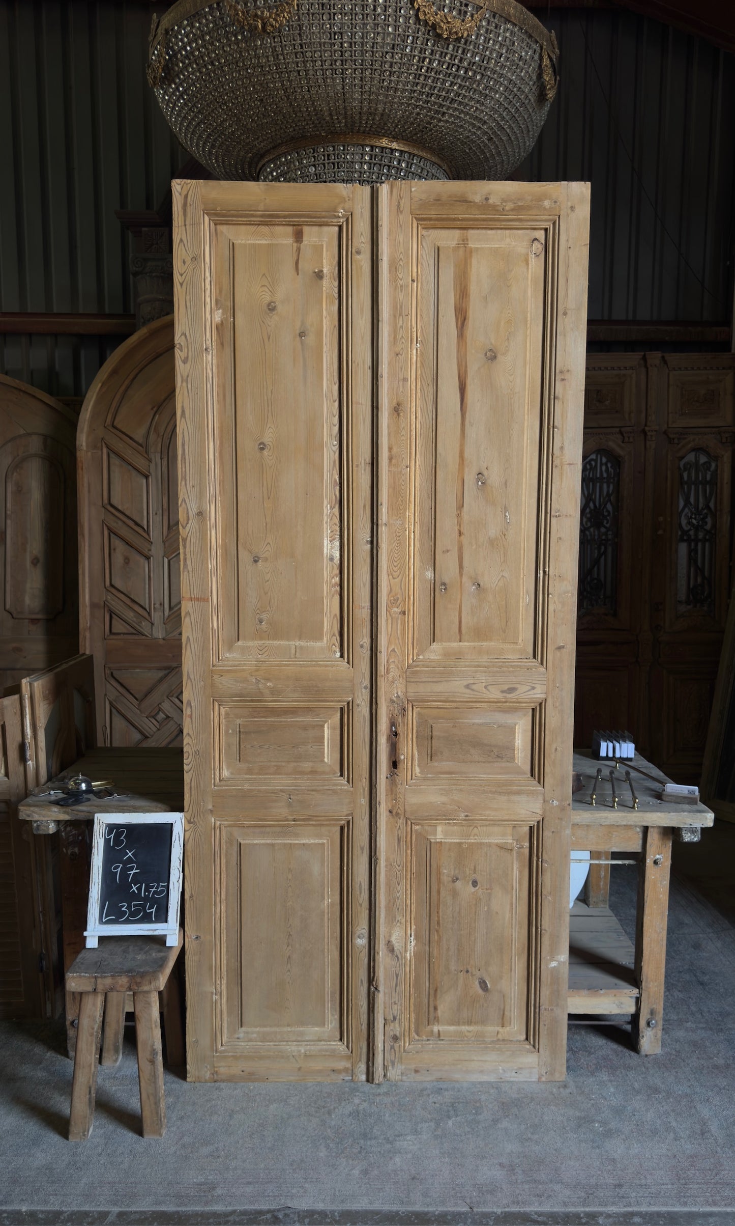 3 Panel Antique Solid French Doors - 43x97 - L354