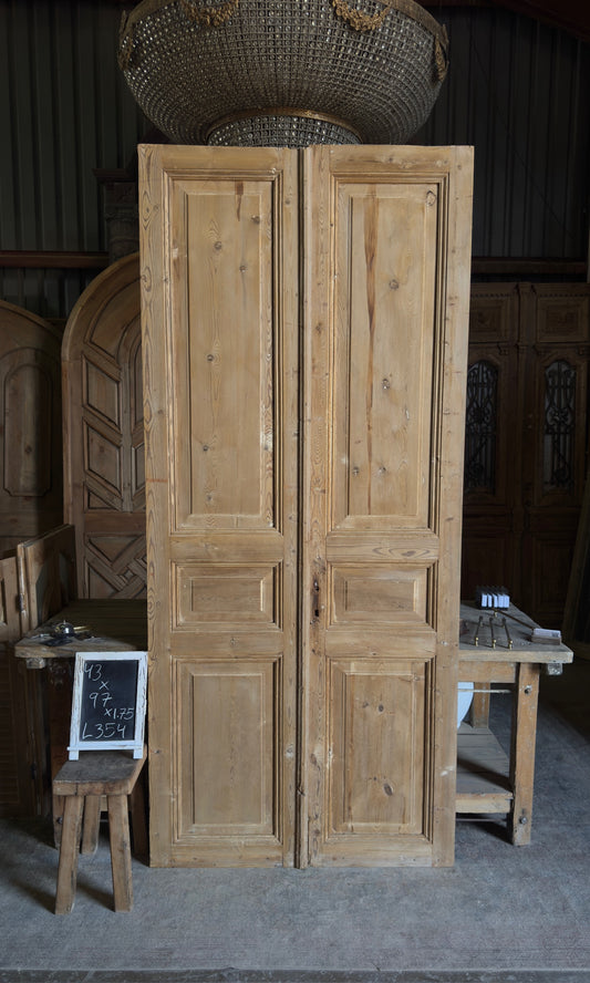 3 Panel Antique Solid French Doors - 43x97 - L354