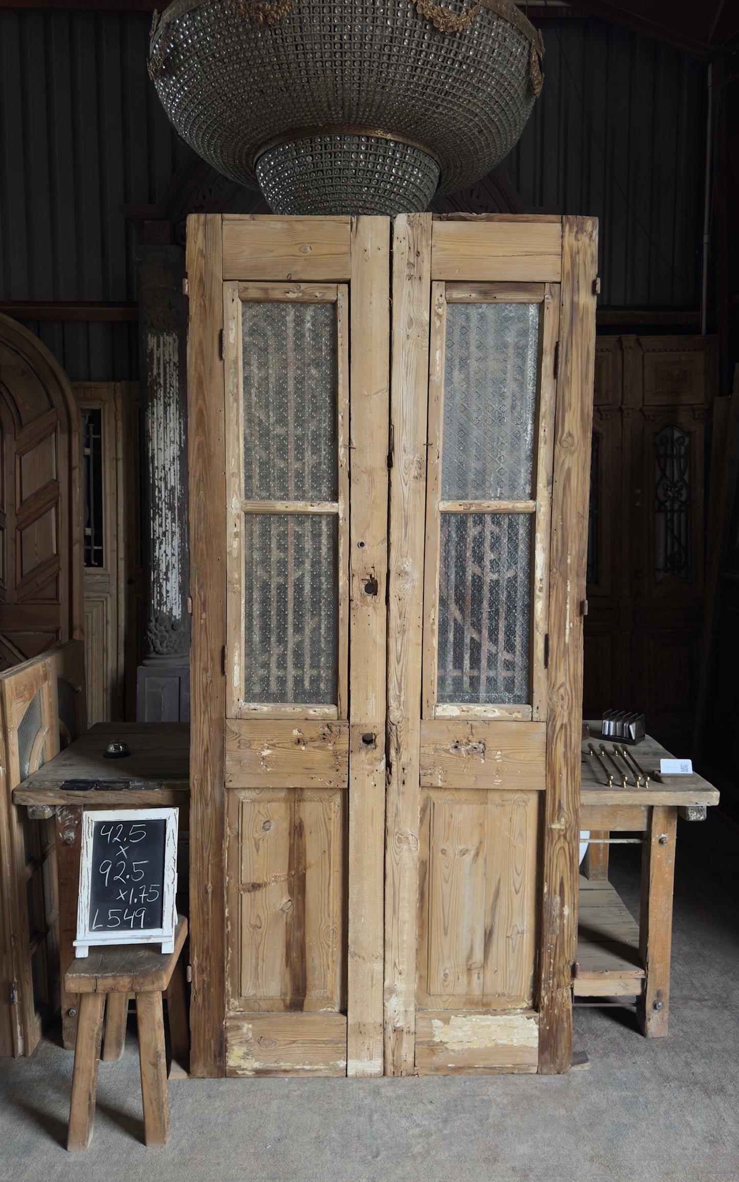 Antique Carved 2 Lite French Doors - 42.5x92.5 - L549