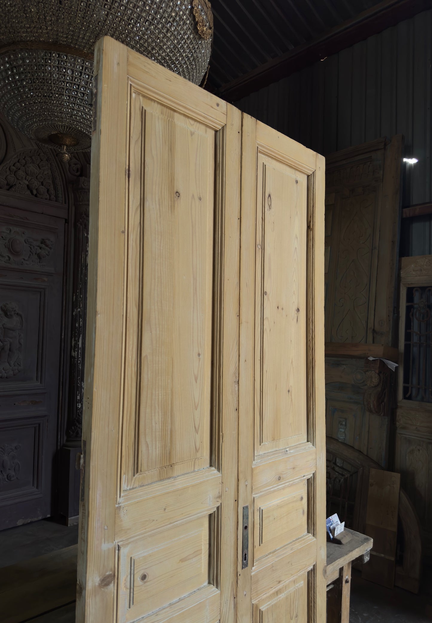 3 Panel Antique Solid French Doors - 39.5x95 K368