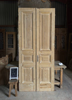 Raised Molding 3 Panel Antique Solid French Doors - 44x104 K385