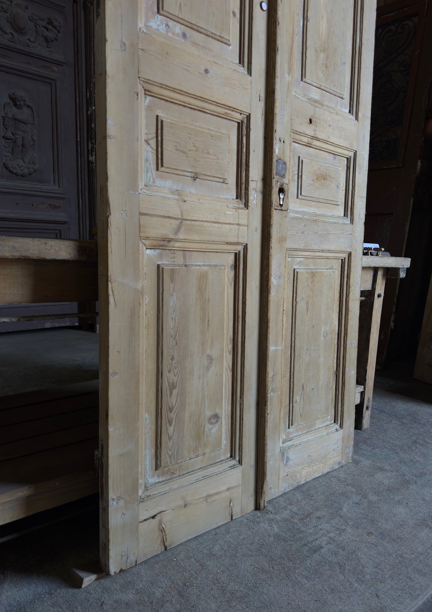 3 Panel Antique Solid French Doors - 40x89.5 - L329