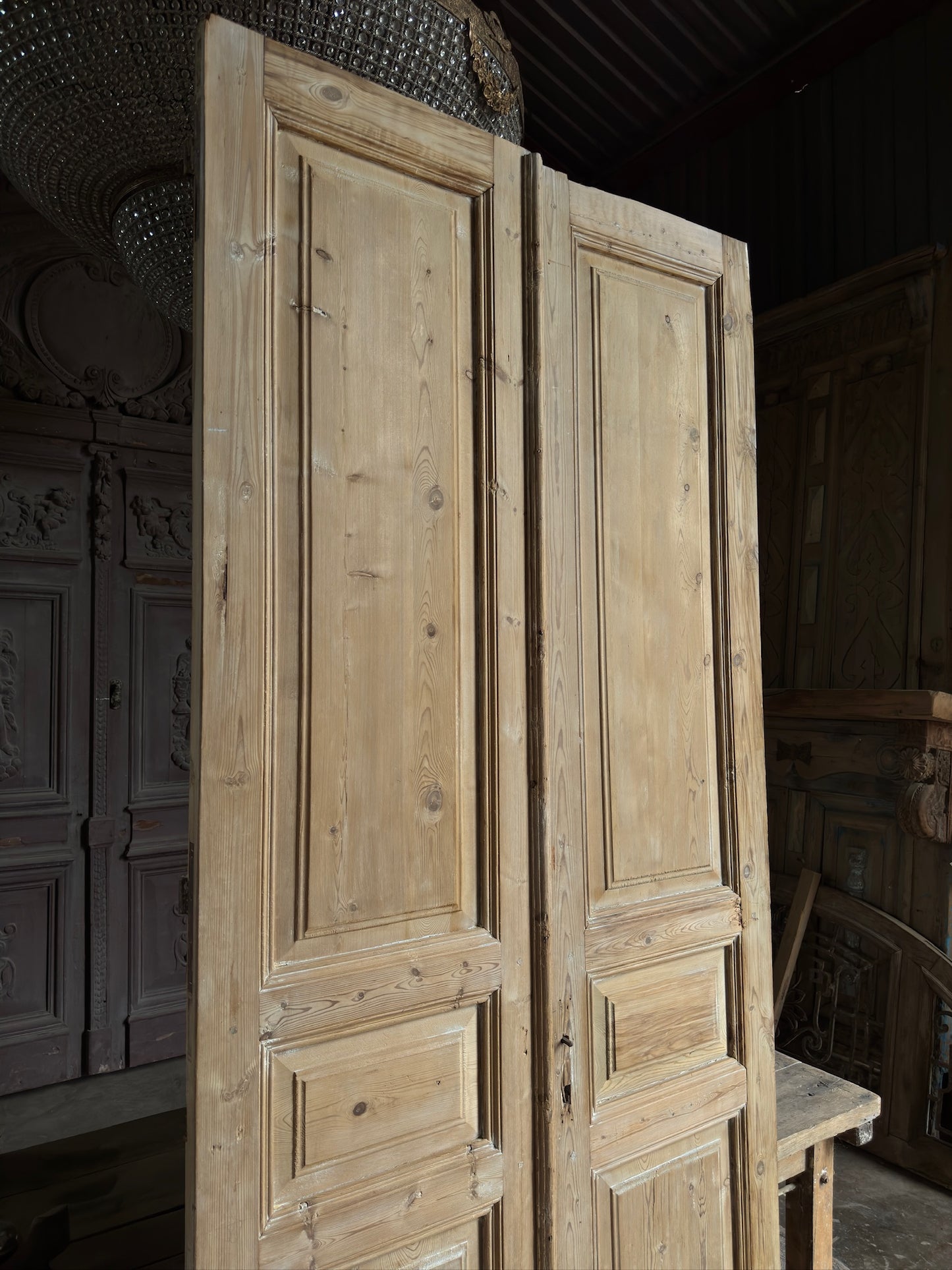 3 Panel Antique Solid French Doors - 43.75x101.5 K144