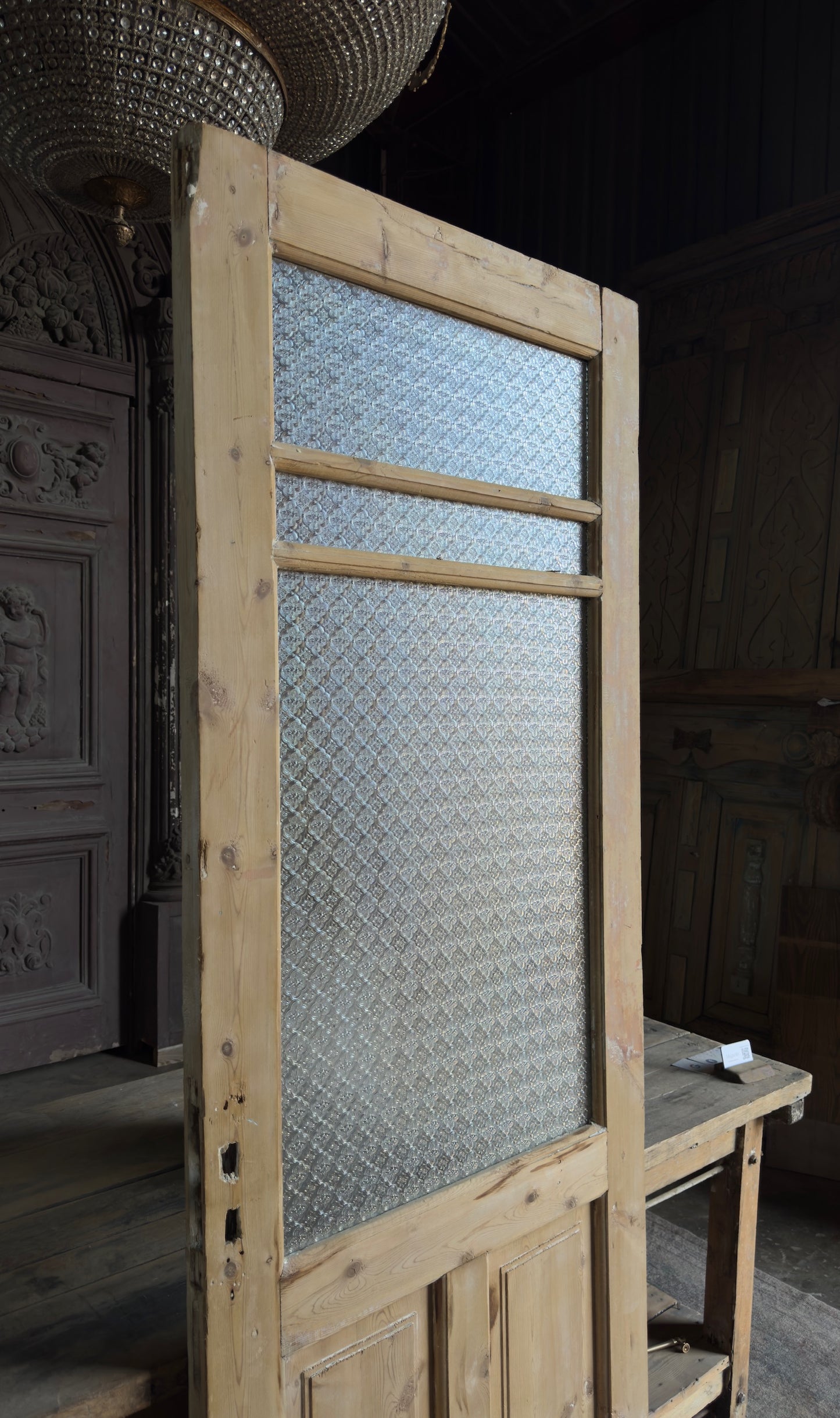 19th Century Antique Glass Single Door - 31.5x87 K486